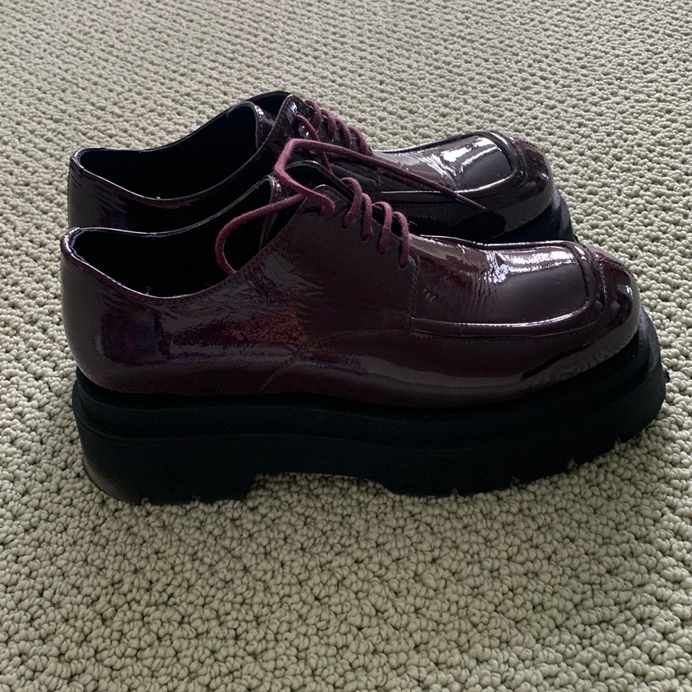Miista Burgundy Patent Platform Lace-Up Shoes with Black Sole - Picture 2 of 5